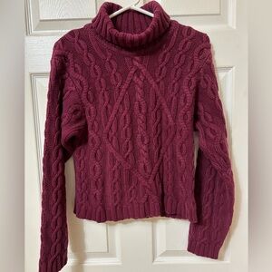 Vintage Sears Maroon Cable Knit Turtleneck Sweater